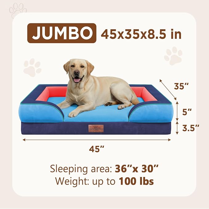 Comfort Expression Orthopedic Dog Bed for Extra Large Dogs with Bolster | Waterproof Dog Couch Bed with Washable Cover & Non-Slip Bottom, Supportive Egg Crate Foam XL Pet Bed, 45x35 Inch - Image 8