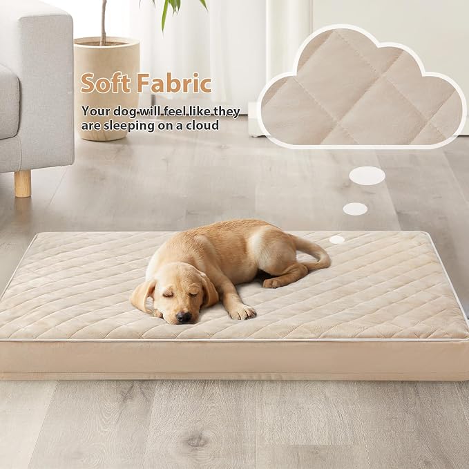 WNPETHOME Orthopedic Waterproof Extra Large Senior Dogs Bed for Comfy Sleep | XL Washable Ped Bed with Removable Cover, Multi-Needle Quilting XL Crate Bed for Large Sized Dog Relax, Beige 42x30 Inch - Image 2