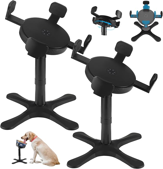 Dog Bowls,Elevated Adjustable Dog Bowl Stand with 3 Heights & Tilted Feeding Design, Raised Stand Compatible with Medium & Large Breeds(2 Pack) Black by KMXASP