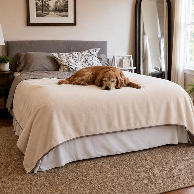 Mambe 100% Waterproof Furniture Cover for Dogs & Cats, Incontinence Protector for Bed Sofa Couch Recliner, Soft Washable Microfleece Blanket, 70x120, Chocolate-Cappuccino by Mambe