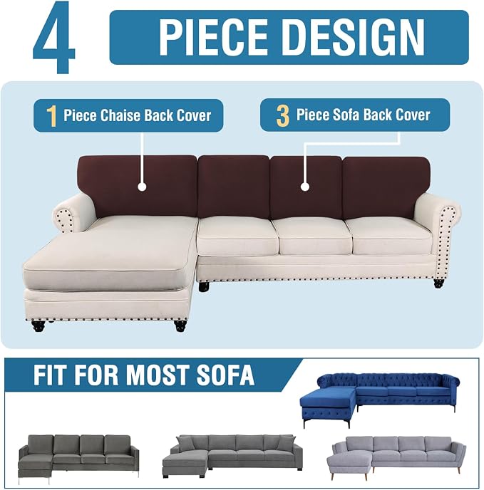 H.VERSAILTEX Backrest Cushion Covers Sectional Couch Back Cushion Covers for Sectional Sofa Set for Both Left/Right Couch (Back Only: 1 Chaise + 3 Sofa, Chocolate) - Image 8
