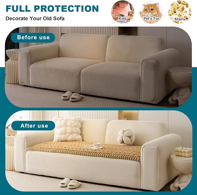 KRFOONN Couch Cover for Dogs Washable Pet Couch Covers for 3 Cushion Sofas Non-Slip Dog 3 Seat Sofa Cushions Covers Soft Sofa Slipcovers Cushion Protector for Pets Mat (Pattern-Khaki, 27.6" x 70.9") - Image 3