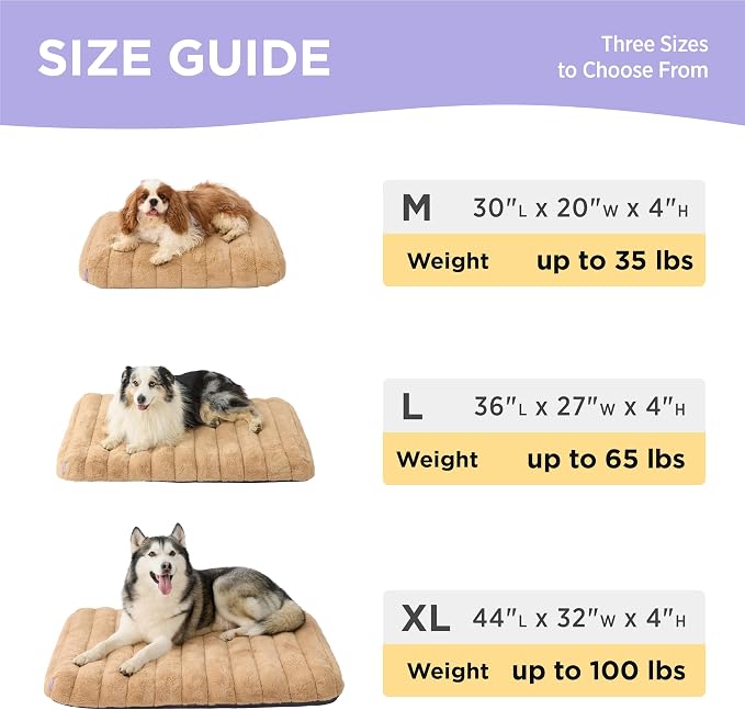 LE SURE Cute Orthopedic Dog Bed for Extra Large Dogs, XL Waterproof Chic Flat Pet Beds with Removable Washable Cover, Fuzzy Thick Egg Crate Foam Pet Mat for Indoor Use (44" x 32", Beige) - Image 6