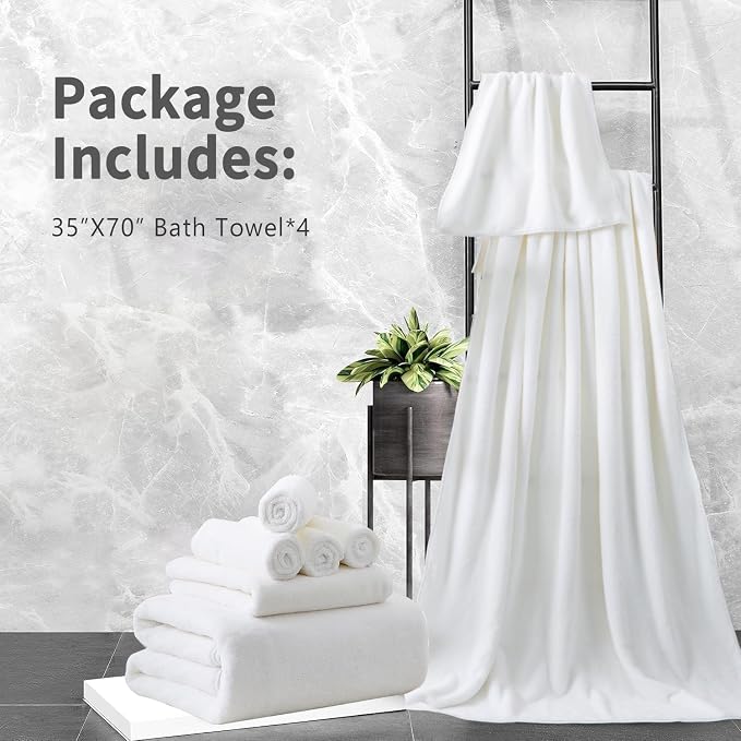 Extra Large Bath Sheet 4 Piece (35"x70")-Ultra Soft Oversized Bath Towel,Bath Sheet Set for Bathroom Hotel,Plush Highly Absorbent Quick Dry Shower Towel Set for Adults,Bathroom Towel Set White - Image 7