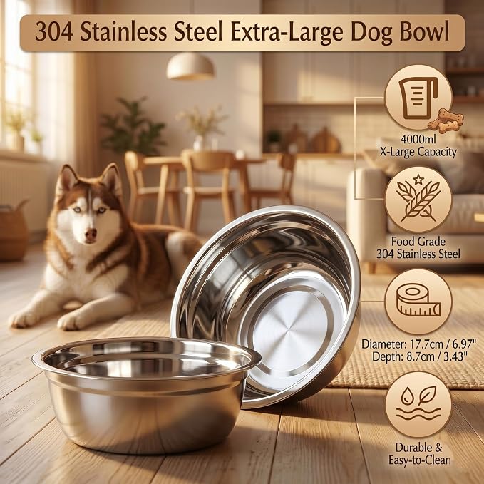Wooden Elevated Dog Bowls, 5 Heights Adjustable 16.1-21.7" for Large Senior Dogs, Splash-Proof Guard Sturdy Iron Base,2×4L 304 Stainless Steel Bowls, Reduces Joint Pain, Non-Slip Feet - Image 2