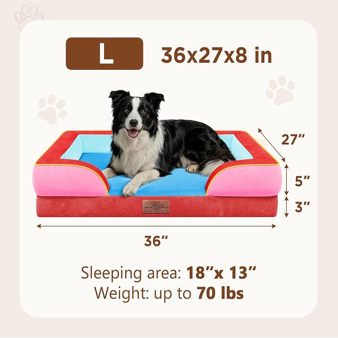Comfort Expression Orthopedic Dog Beds for Large Sized Dog with Bolster | Waterproof Dog Couch Bed with Washable Cover & Non-Slip Bottom, Supportive Egg Crate Foam Large Pet Bed, 36x27 Inch - Image 8