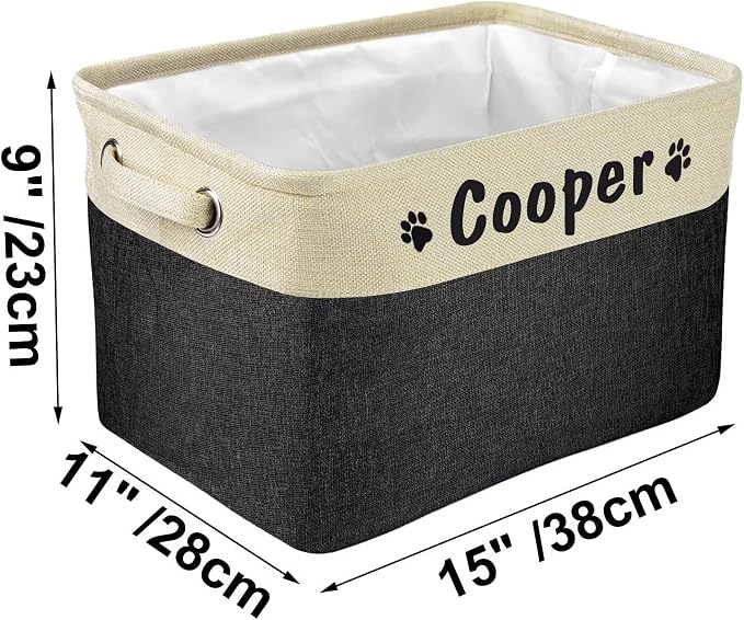 PET ARTIST Collapsible Dog Toy Storage Basket Bin with Personalized Pet's Name - Rectangular Storage Box Chest Organizer for Toys, Clothing & Accessories - Black - Image 6