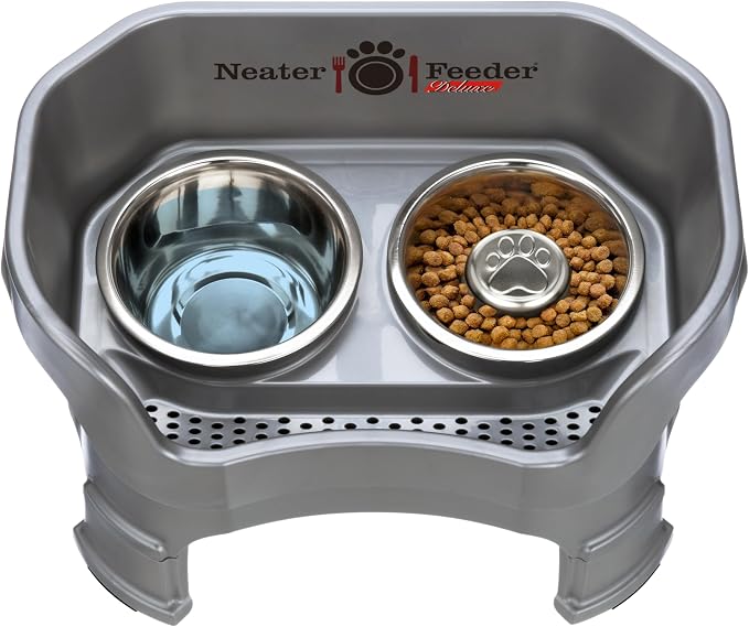 Neater Feeder Deluxe Mess-Proof Elevated Dog Bowls for Medium Dogs (19–40 lbs), 2 Height Adjustable (10” & 12.5”) No-Spill Raised Dog Bowl Stand w/Slow Feed Bowl for Food, Made in USA, Grey - Image 8