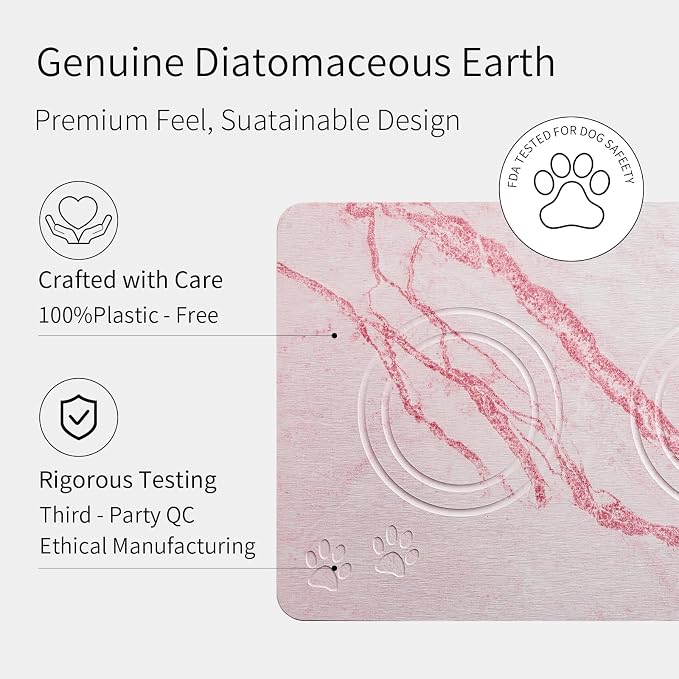 Diatomite Stone Pet Feeding Mat for Dog Cat Super Absorbent Diatomite Quick Drying Stone Dog Food Water Mat, Dog Mats for Food and Water with Non-Slip Station, Fast Dry Pet Mats, Marble Pink - Image 5