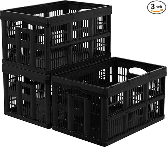 Citylife 45L Collapsible Storage Bins with Lids Plastic Storage Containers for Organizing Stackable Storage Box Large Heavy Duty Utility Crates, 3 Packs by CITYLIFEHomeOrganization