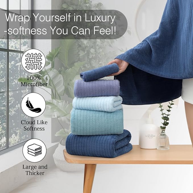 Hailea 18 Piece Family Bath Towel Set Include 6 Bath Towels,6 Hand Towels and 6 Washcloths Soft Bathroom Towel with Hanging Loops,Highly Absorbent Quick Dry Towels Set for Bathroom,Hotel and Spa-Navy - Image 5