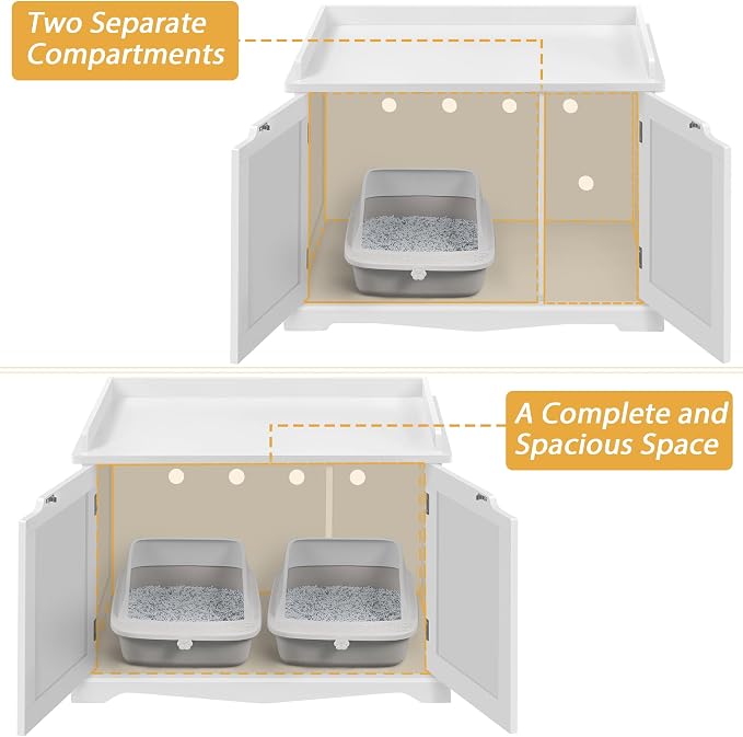 Yaheetech Cat Litter Box Enclosure, Hidden Litter Furniture, Cat Washroom, Pet Crate, Decorative Storage Bench Pet Side Table for Large Cat Kitty, White - Image 5