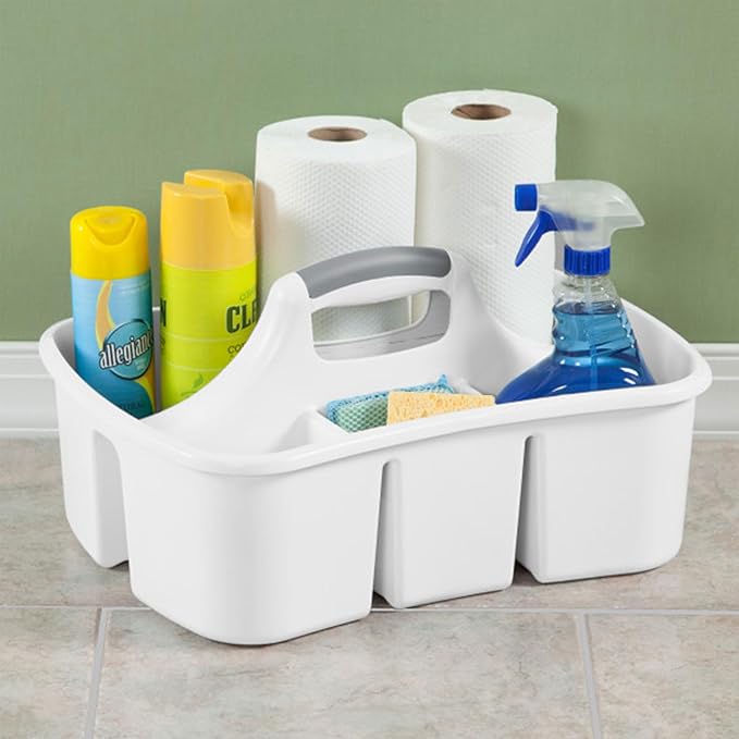 Sterilite Divided Ultra Caddy Storage Organizer for Bathroom, White 18-Pack | Large Organization Holders and Stackable Plastic Containers for Toilet, Sink, Laundry, and Kitchen Cleaning Supplies - Image 4