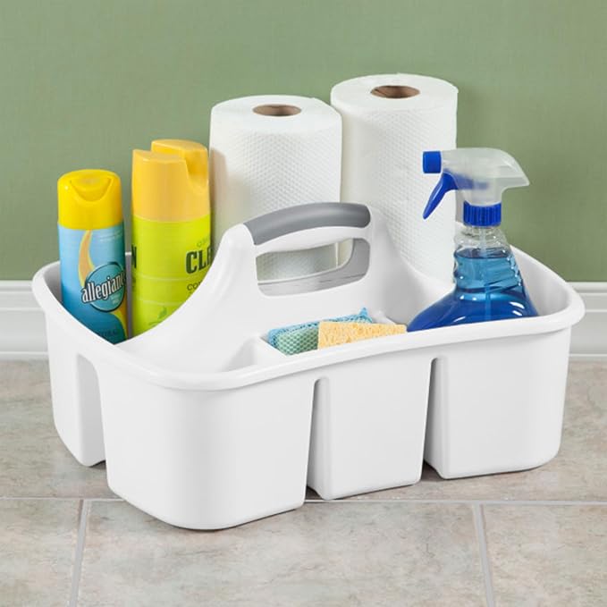 Sterilite Divided Ultra Caddy Storage Organizer for Bathroom, White 18-Pack | Large Organization Holders and Stackable Plastic Containers for Toilet, Sink, Laundry, and Kitchen Cleaning Supplies - Image 4