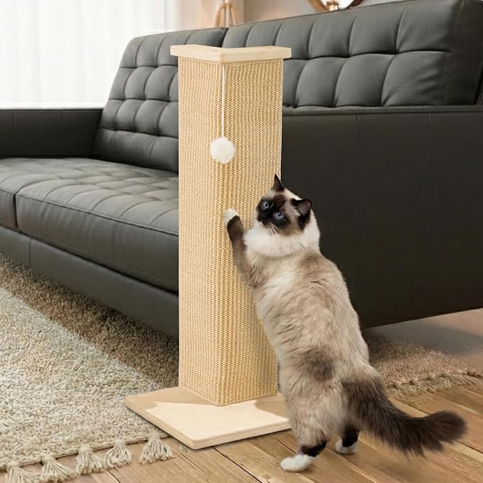 PETKARAY Couch Corner Cat Scratcher, 28'' Corner Scratching Post Cat Wall Scratcher, Sisal Scratch Pad for Sofa, Wall Furniture Protector with Toy Ball by PETKARAY