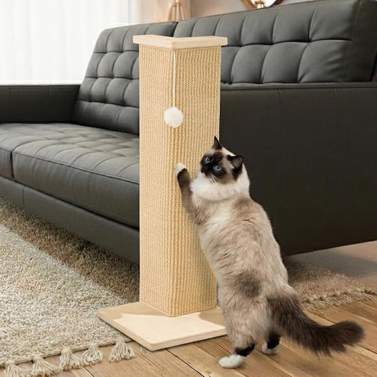 PETKARAY Couch Corner Cat Scratcher, 28'' Corner Scratching Post Cat Wall Scratcher, Sisal Scratch Pad for Sofa, Wall Furniture Protector with Toy Ball by PETKARAY