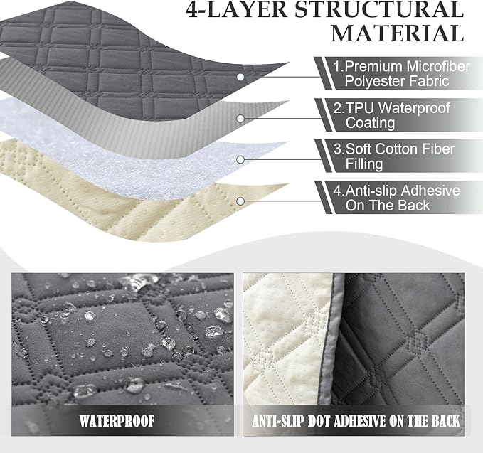 Genina L Shape Couch Cover, Sectional Couch Chaise Covers, Waterproof Washable Sofa Covers for Right L Shape Chaise Lounge, Anti-Slip Sofa Slipcovers for Dogs Cats Pet Friendly(Dark Grey) - Image 3