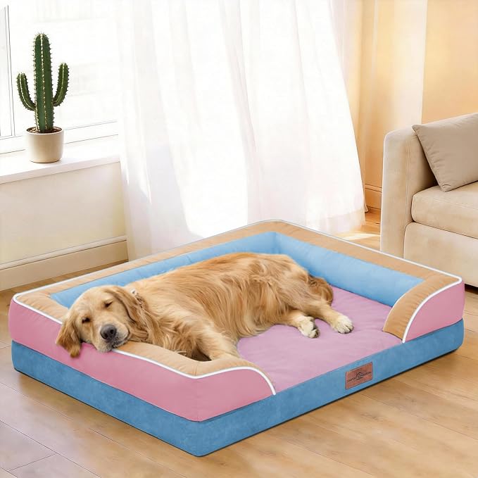 Comfort Expression Orthopedic Dog Bed for Extra Large Dogs with Bolster | Waterproof Dog Couch Bed with Washable Cover & Non-Slip Bottom, Supportive Egg Crate Foam XL Pet Bed, 42x30 Inch - Image 2