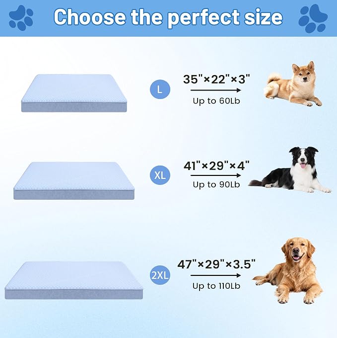 Cooling Dog Bed for Large Dogs, Orthopedic Memory Foam Dog Bed with New Cooling Fabric, Waterproof Washable Pet Bed for Crate, Non-Slip Cooling Pet Mat for Arthritic Dogs Up to 65Lbs, 35"x22"x3" - Image 7