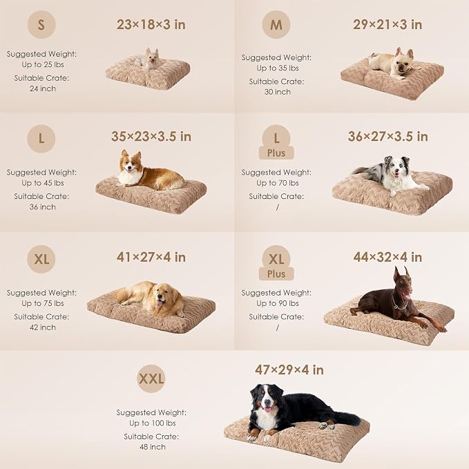EHEYCIGA Washable XL Dog Bed for Crate 41x27 Inch, Kennel Pad for Extra Large Dogs Up to 65 lbs, Plush and Comfy Pet Sleeping Mat, Camel - Image 7