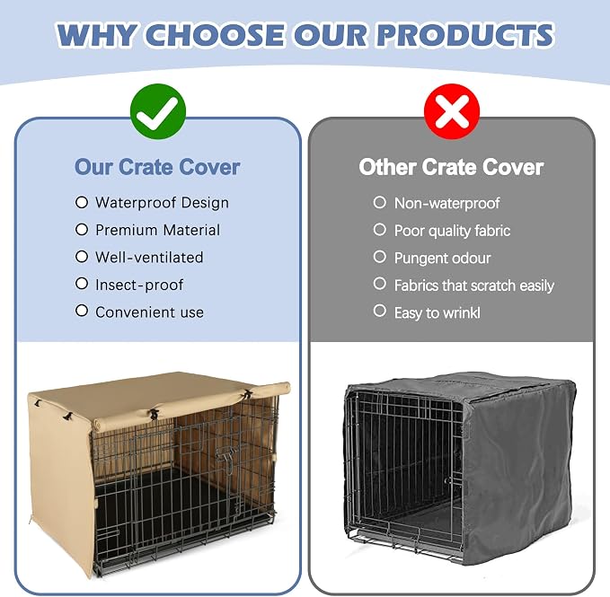 Dog Crate Cover - Double Door Waterproof Pet Kennel Cover, Durable 600D Polyester Protective Cage Cover for 24/30/36/42/48 Inch Dog Crate - Beige - Image 3