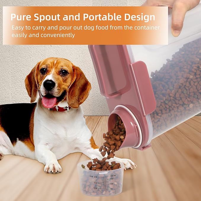 LEAWALK 5Lbs Airtight Pet Storage Container For Cat Dog Bird Food and Keep Fresh, Translucent Body, Upgraded Large Nozzle for Easy Pouring With Handle Design Easy to Carry When Going Rose pink 2pack - Image 2