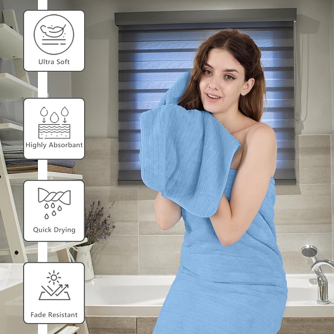 Extra Large Bath Sheet Set of 4,Ultra Soft Fluffy Towel,35”x 70”Oversized Bath Towel Set,Premium Microfiber Bathroom Towel Set Highly Absorbent Quick Dry Shower Towel for Bathroom,Hotel,Spa (Blue) - Image 8