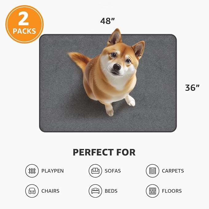 Washable Dog Pee Pads 36x48 2Pack Reusable Whelping Pads, Absorb Dog Mats Non-Slip Puppy Training Pads for Whelping, Potty, Training, Playpen, Crate - Image 6