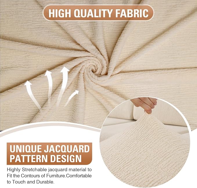 Couch Cushion Covers Chaise Couch Cover Stretch Sectional Sofa Slipcover Washable Wear-Resistant Furniture Protector(Natural,1 Piece for Chaise or Sofa 3-Seater) - Image 4