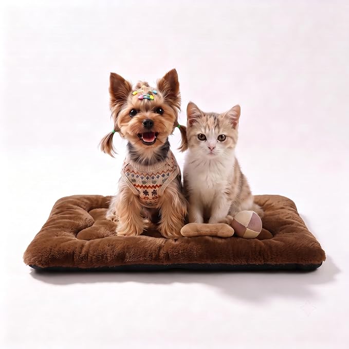Dog Bed 22" for Metal Crate Pad, Washable Kennel Mat for Small Puppy & Cats | Soft faux rabbit fur, non-slip,machine wash/dry, plush cushioning, for crates, floors & travel, multiple sizes for all breeds by Poimerk