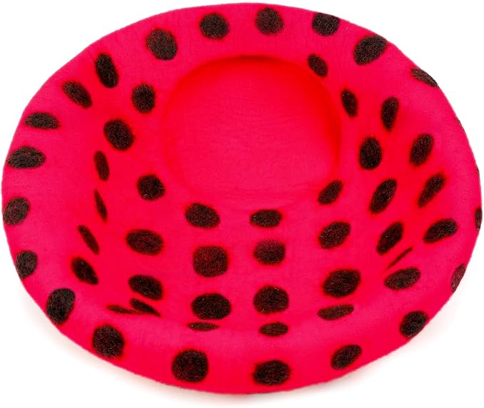 Woolygon Premium Felt Cat Cave Bed – Wool Kitty Beds Handcrafted Kitten Caves Bed for Indoor Cats - Made from Merino Wool, Foldable Cat Hideaway Covered Cat House Pod (Red Polka) - Image 6
