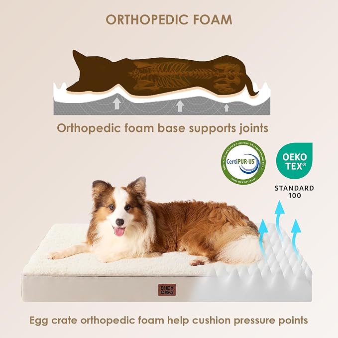 EHEYCIGA Orthopedic Dog Bed Large with Removable Washable Cover, 35IN Camel | Egg Crate Foam Support, Durable Oxford fabric, Non-Slip Bottom, Machine Washable, Soft Waterproof Plush Pet Bed Mat For Crate - Image 2