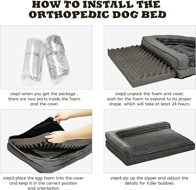 WINDRACING Orthopedic Dog Beds for Large Dogs 40x28 inch, L Shape Waterproof Dog Bed with Bolster Sides, Washable Big Pet Bed with Removable Cover & Non-Slip Bottom, Gray - Image 6