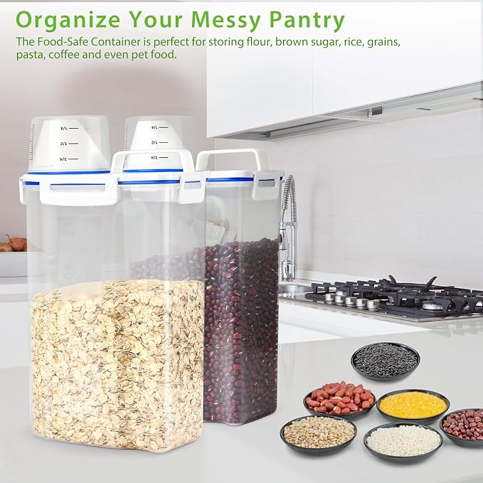 Viretec Rice Storage Container, 3 to 5Lbs Dry Food Airtight Container, Pet Dog Cat Food Canister, BPA Free Clear Plastic Kitchen and Pantry Organization Bin for Oatmeal, Grain, Cereal, Pasta, Flour - Image 6