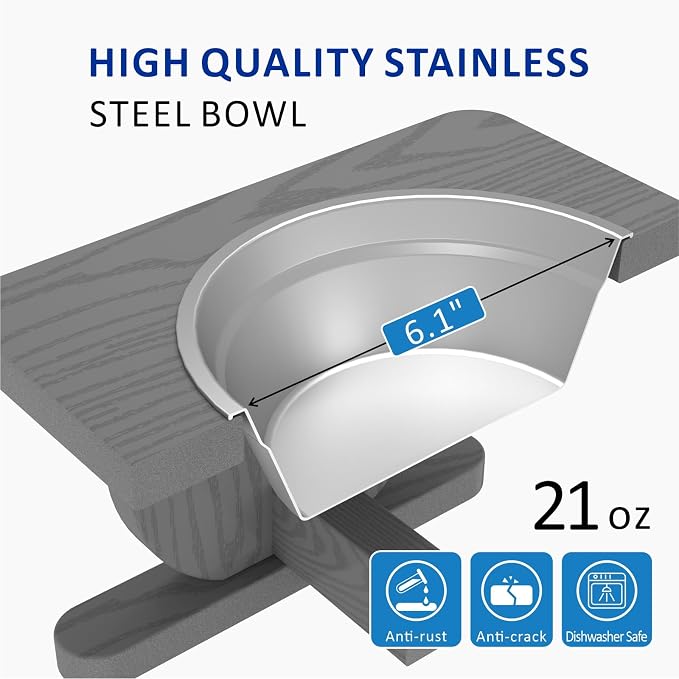 Raised Dog Bowl Stand for Small Sized Breed, Feeding Station with 21 oz 2 Stainless Steel Bowls & Licking Plate,Dog Food Bowl Gray - Image 6