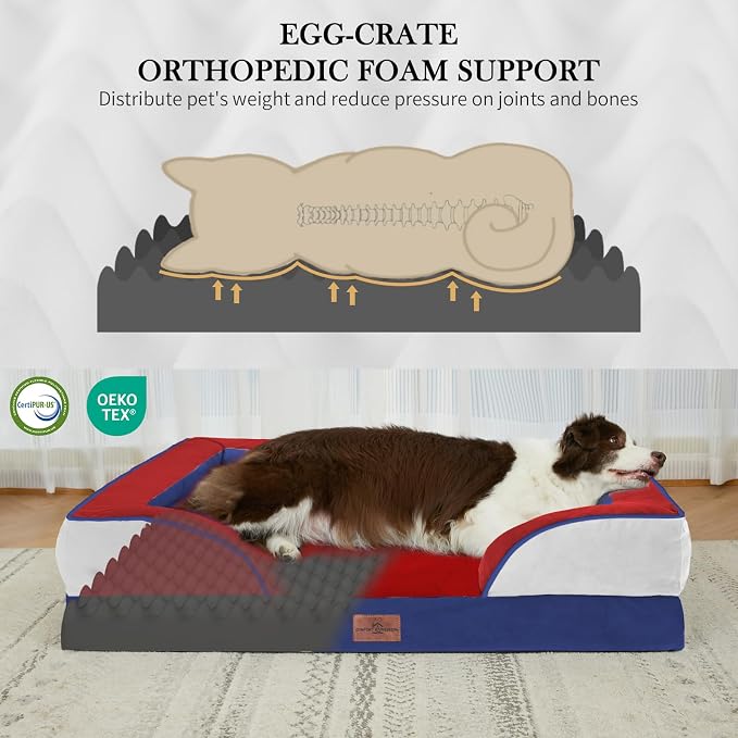 Comfort Expression Orthopedic Dog Bed for Extra Large Dogs with Bolster | Waterproof Dog Couch Bed with Washable Cover & Non-Slip Bottom, Supportive Egg Crate Foam XL Pet Bed, 45x35 Inch - Image 3