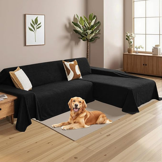 MYSKY HOME L Shaped Couch Cover, Dog Couch Cover Protector Furniture Protector Stylish Pet-Friendly Scratch-Resistant for 3-4 Cushion Couch, 2 Pieces Washable Sofa Cover(71"x118"+91"x134", Black) by MYSKYHOME