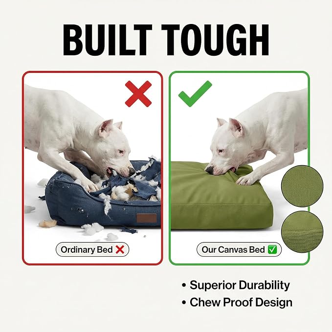 Sytopia 42 Inch Indestructible Canvas Outdoor Durable Dog Bed for Extra Large Dogs, Chew Proof Shredded Chopped Foam Patio Pet Pad for Crate with Waterproof Machine Washable Removable Cover, Green - Image 2