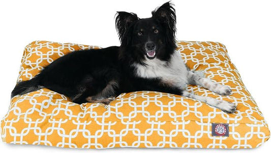 Majestic Pet Shredded Memory Foam Dog Bed Medium with Removable Washable Cover – Rectangle Orthopedic Dog Bed–Durable Dog Crate Bed-Flat Dog Bed for Senior Dogs - (35x29) M - Links - Yellow by MajesticPet