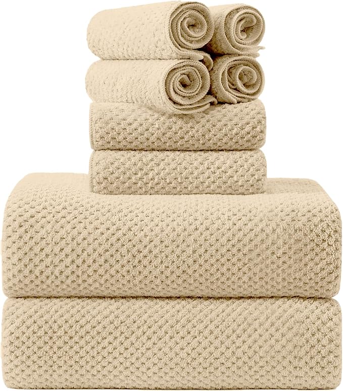 8-Piece Bath Towel Set, 2 Extra Large Bath Towel Sheets, 2 Hand Towels and 4 Washcloths - Highly Absorbent Quick Dry Microfiber,Ultra Soft Towel Set for Bathroom, Waffle Weave, Pack of 8 (Camel) by Smuge