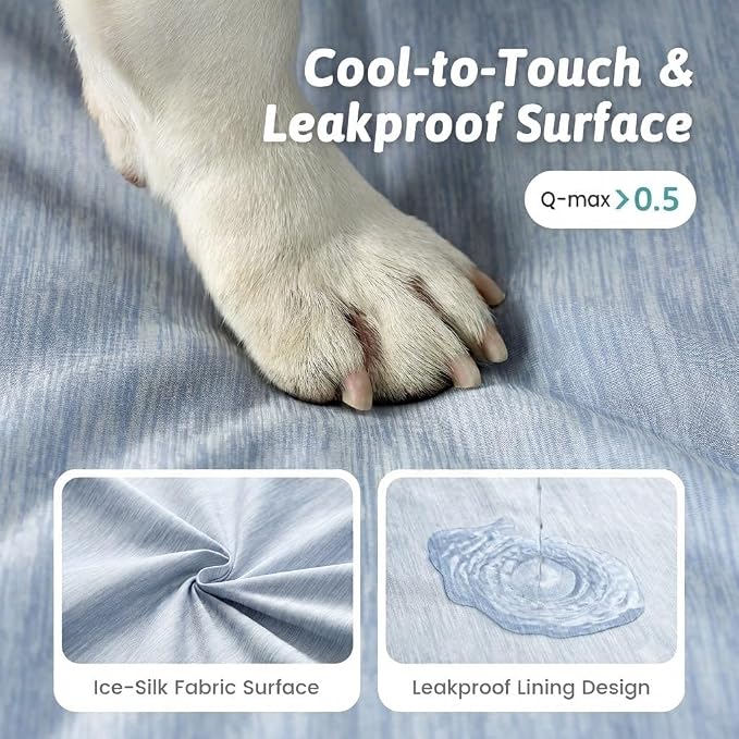 COZY KISS Large Cooling Orthopedic Dog Bed, Q-Max >0.5 Waterproof Egg Crate Foam Pet Bed with Removable Washable Cover, 44x32x4in,Light Blue - Image 2