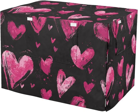Dog Crate Cover Kennel Cover for Dog Cages Breathable for Wire Cage Indoor Outdoor Brush Stroke Valentine Hearts by QwThum