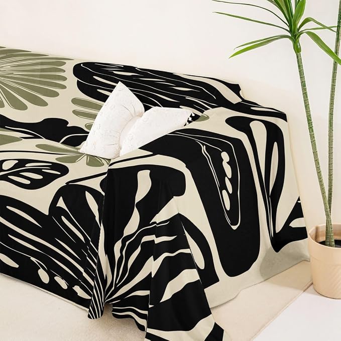 Erosebridal Black Sage Green Flower Couch Cover Abstract Floral Sofa Cover 71" X 118" Vintage Aesthetic Minimalist Sofa Protector For Pet Cats Kids Groovy 70S Modern Washable Couch Protector, Non Slip - Image 5