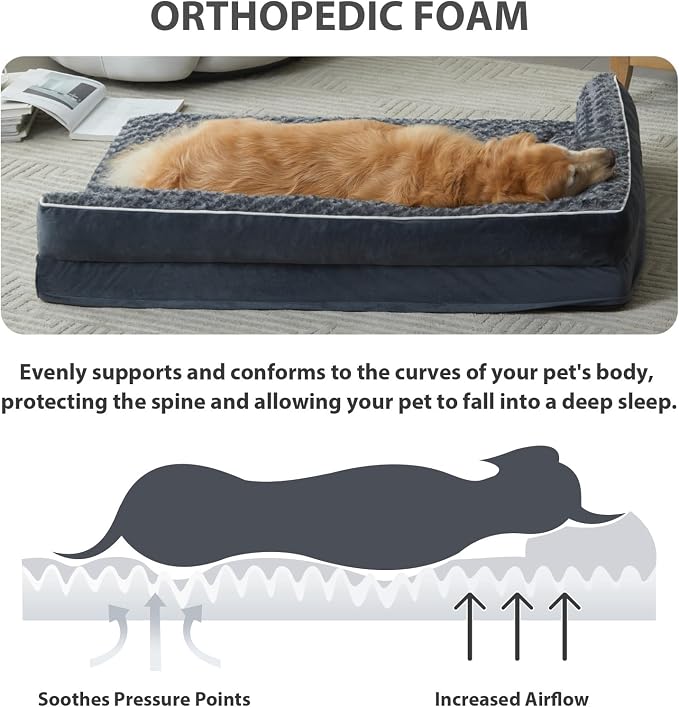 BFPETHOME Orthopedic Washable Dog Bed, Sleeping Couch for Large Senior Dogs | Deluxe Plush Rose Velvet Washable Cover, Egg Crate Foam Support, Waterproof Lining, Non-Slip Bottom, Senior Dogs - Image 2
