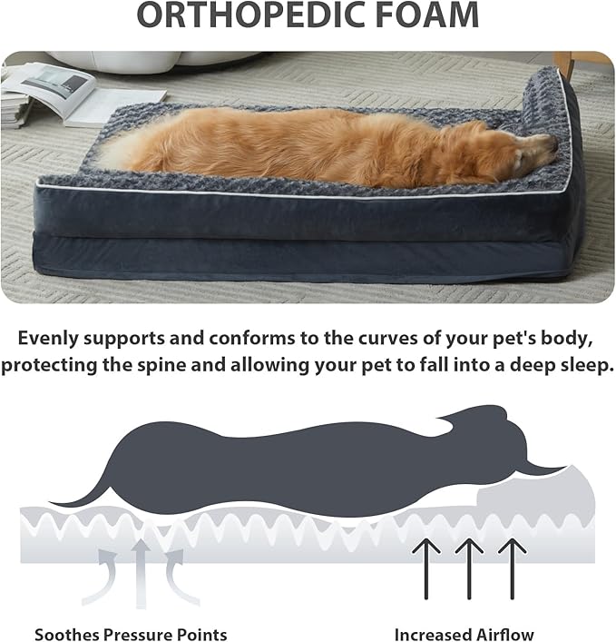 BFPETHOME Extra Large Orthopedic Dog Bed, L-Shaped Pet Bed for Dogs up to 100 lbs, Waterproof, Removable Washable Cover, Non-Slip Base, 48 x 35 x 7.5 inches, Dark Grey | Removable Cover, Waterproof Lining, Non-Slip Bottom, Large Pet Sofa with Sides, Co... - Image 2