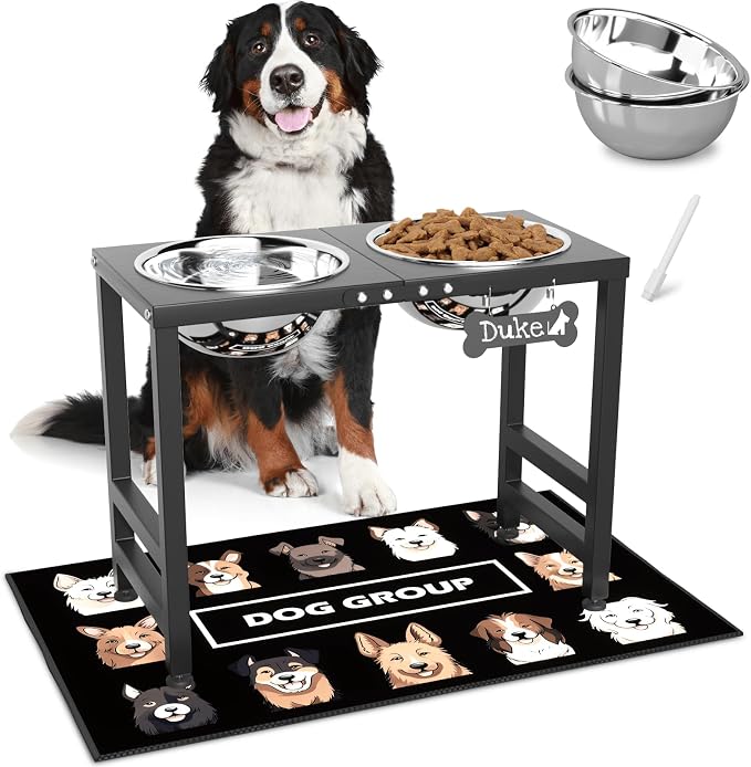 ADENGL Elevated Dog Bowls for Large Extral Large Breed, Raised Bowl Stand with 2 Stainless Steel Bowls (101oz) and Spill-Proof Mat, 17" Tall Dog Feeder for Extra Large Breeds by ADENGL