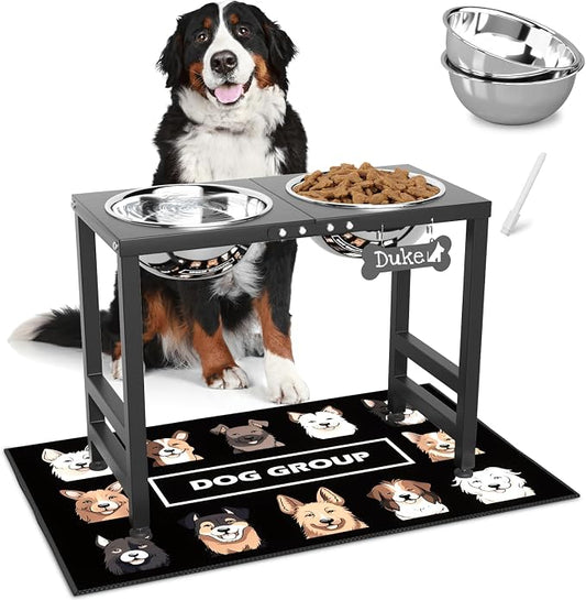 ADENGL Elevated Dog Bowls for Large Extral Large Breed, Raised Bowl Stand with 2 Stainless Steel Bowls (101oz) and Spill-Proof Mat, 17" Tall Dog Feeder for Extra Large Breeds by ADENGL