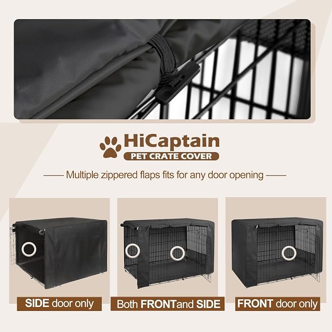 HiCaptain Breathable Dog Crate Cover 24 Inch, Durable Heavy Duty Kennel Cover, Dual Zippered Panels, Windproof Waterproof UV-Resistant(Black) - Image 3