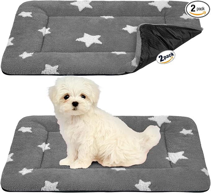 Mora Pets Dog Crate Pad Crate Bed Mat Small Dog Bed Washable Cute Star Pet Kennel Bed for Dog Cage Ultra Soft Flat Puppy Cat Kitten Pillow for Sleeping Anti-Slip Grey 24 x 18 inch 2 Pack by MoraPets