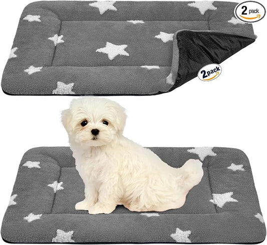 Mora Pets Dog Crate Pad Crate Bed Mat Small Dog Bed Washable Cute Star Pet Kennel Bed for Dog Cage Ultra Soft Flat Puppy Cat Kitten Pillow for Sleeping Anti-Slip Grey 24 x 18 inch 2 Pack by MoraPets